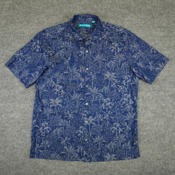 Tori Richard Hawaiian Shirt Mens Medium Blue Tropical Palm Short Sleeve Cotton - Picture 2 of 10